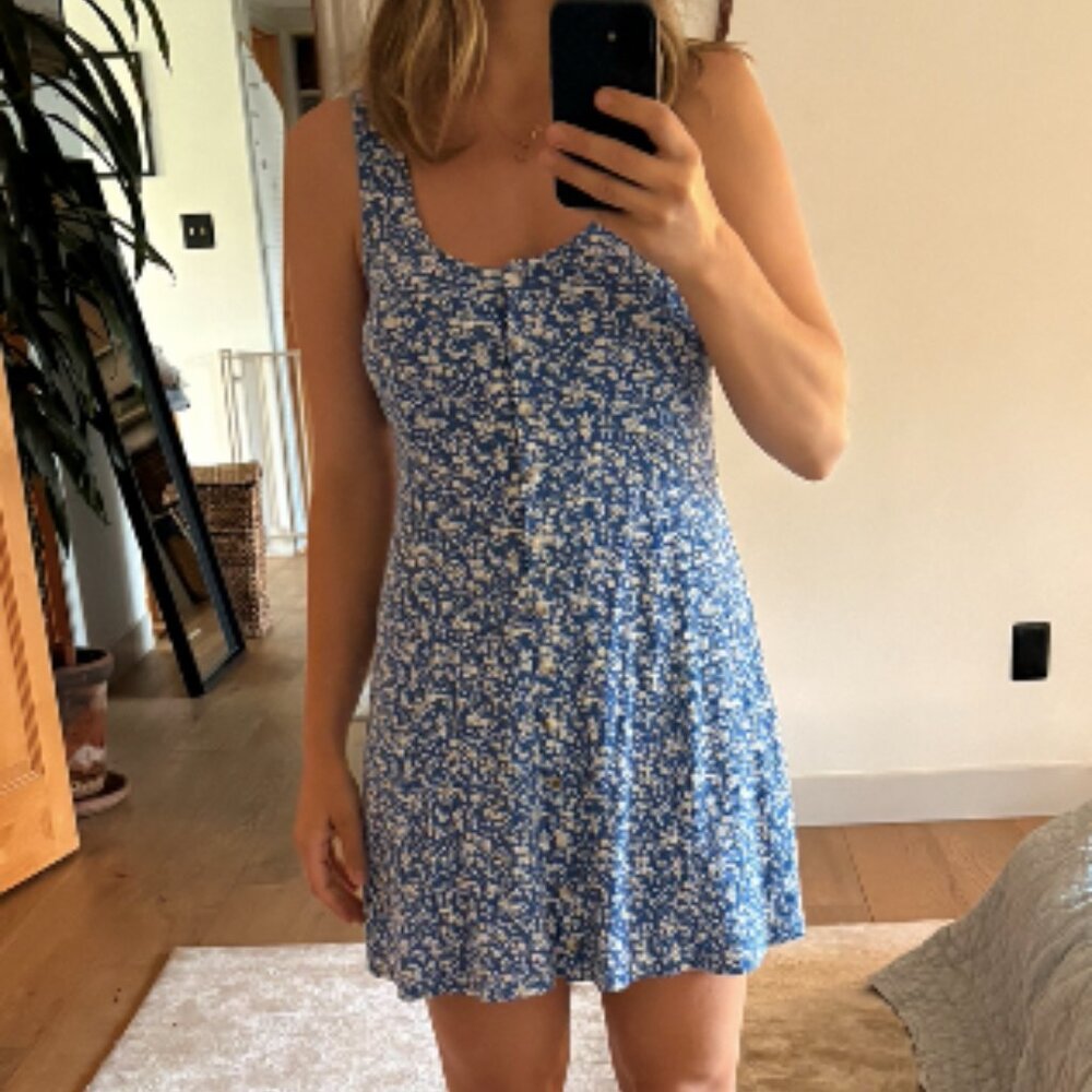 Sezane Leo Dress, blue garden, size small